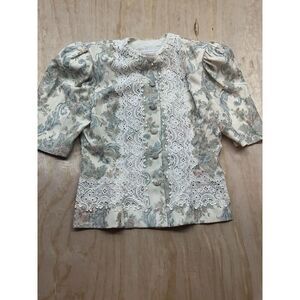 VTG Jessica McClintock Top Appliqué Button Up Lined Fitted 12 Cottage Core